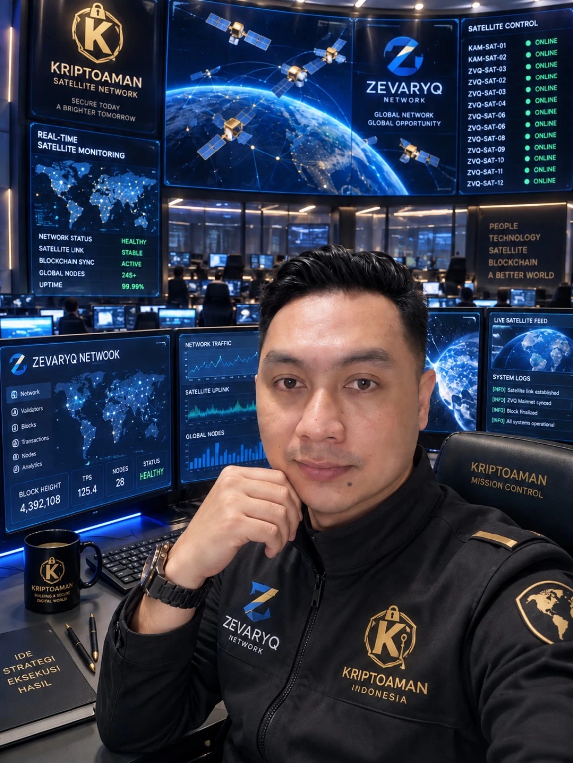 Visual konseptual Founder di ruang kendali teknologi